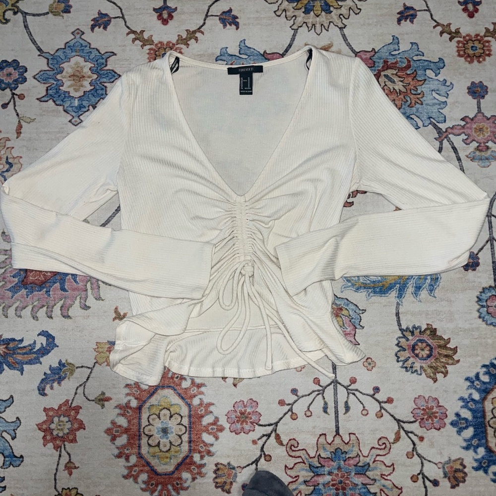 Forever 21 Cream Ruched Blouse